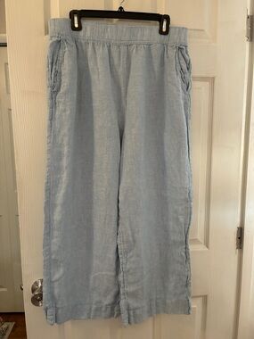 Tahari Light Blue Linen Elastic Waist Pants